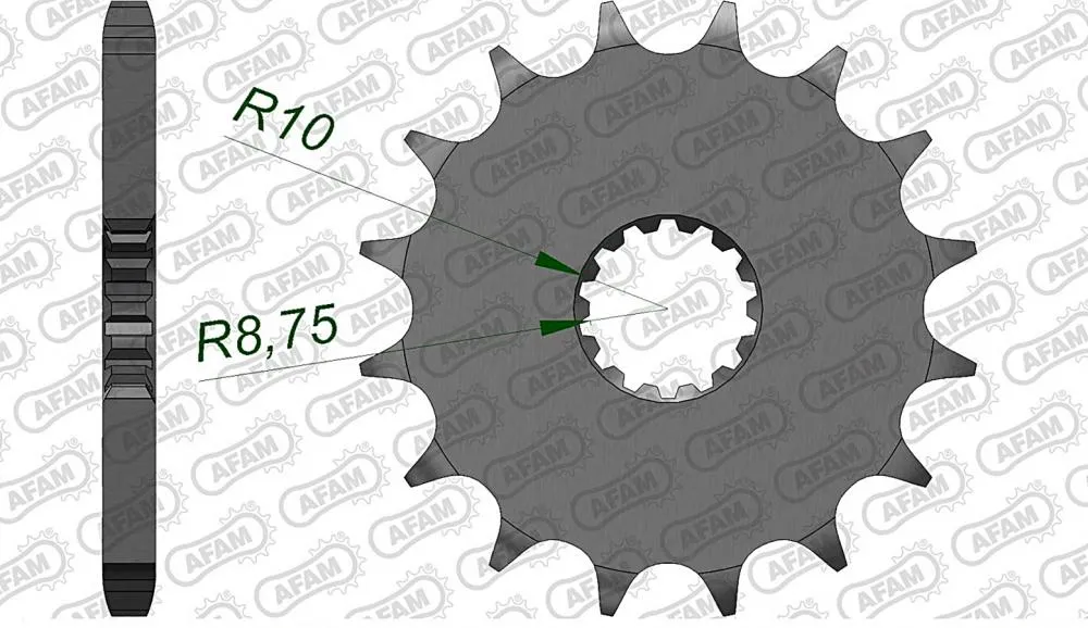 afam_ritzel_vorne_21202 AFAM Kettensatz Stahl 428 XMR-G 16x59 - Yamaha XVS 125 Drag Star 2000-05