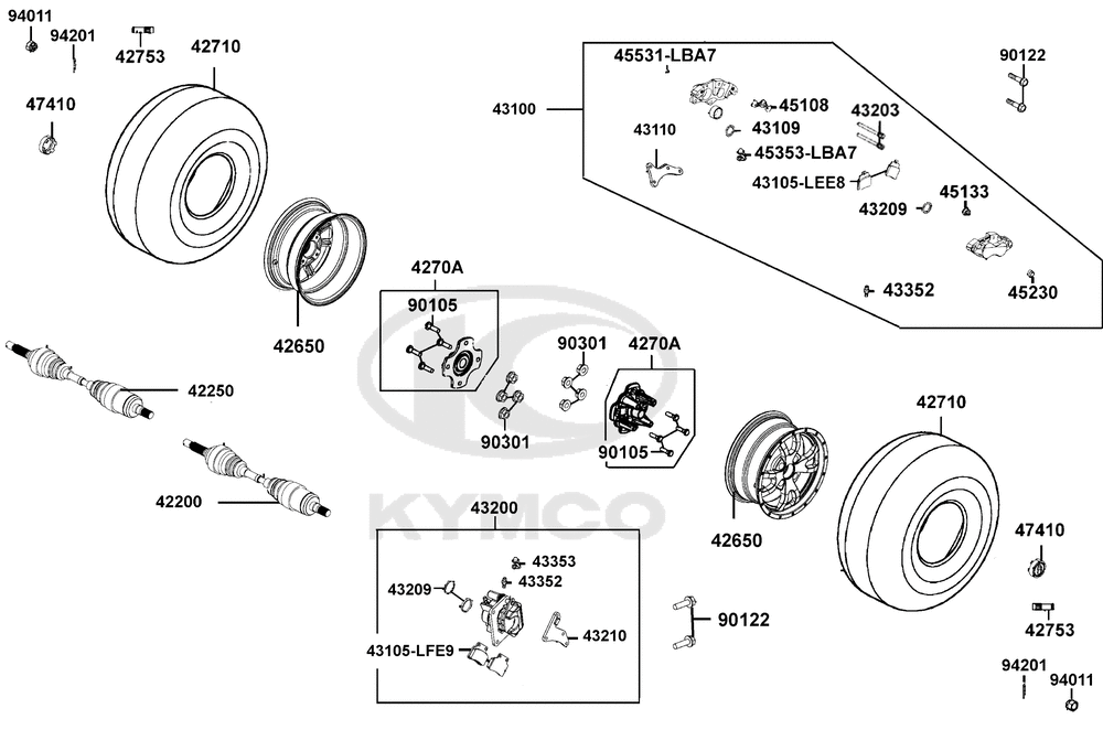 Räder hinten mit Bremse & Antriebswelle Räder hinten mit Bremse & Antriebswelle