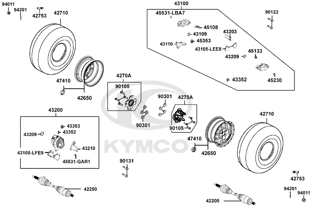 Räder hinten mit Bremse & Antriebswelle