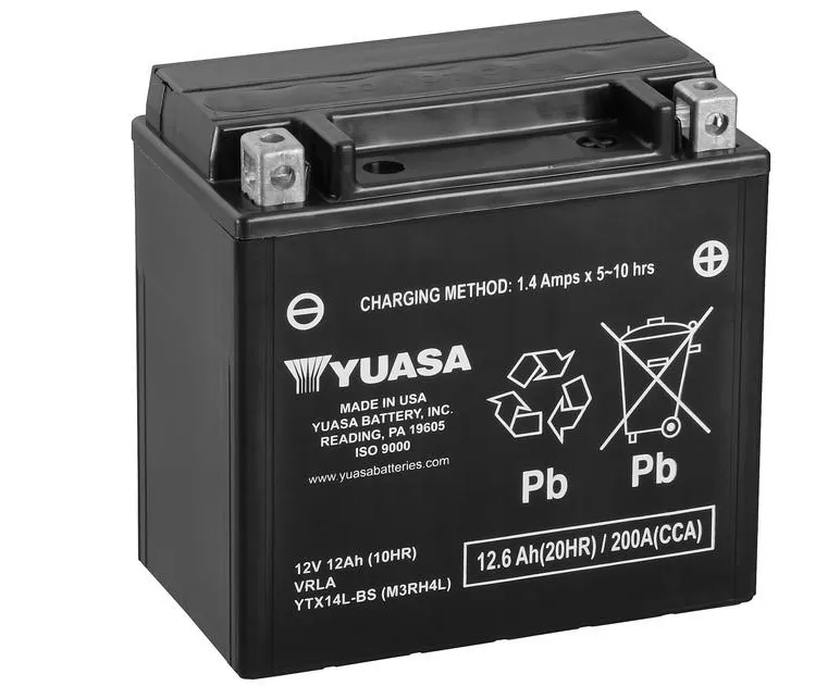 Yuasa YTX14L-BS AGM Batterie 12V 12AH CP - Einbaufertig (NTX14L-BS CTX14-BS 51214) Yuasa YTX14L-BS AGM Batterie 12V 12 AH (CP) mit Säurepack