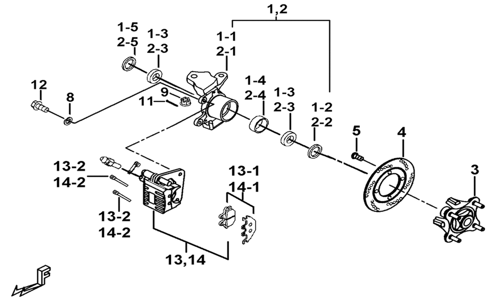 Bremssattel & Bremsscheibe & Achsschenkel vorne