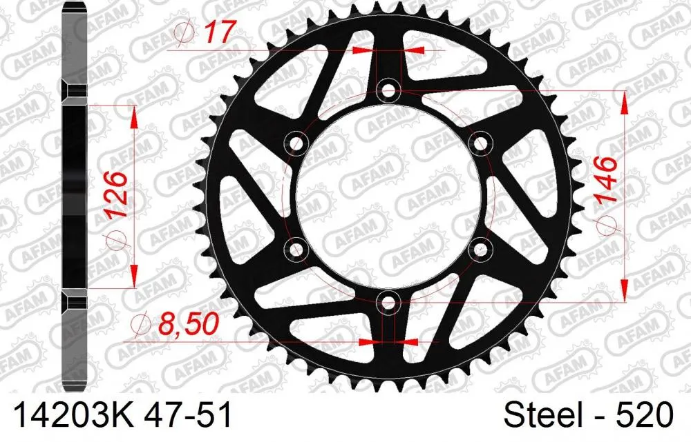 AFAM_Kettenrad_Stahl_hinten_schwarz___520___14203K AFAM MX Black Edition Kettenrad Stahl hinten - 520 - 14203K