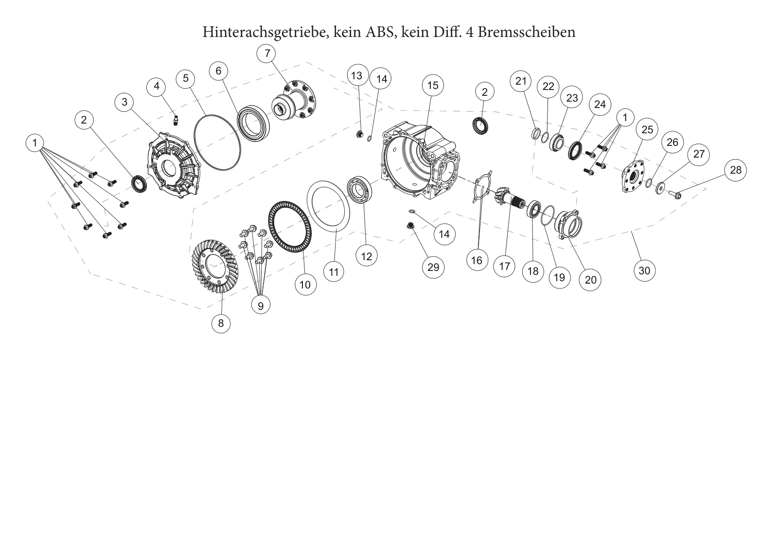 Hinterachsgetriebe, kein ABS, kein Diff. 4 Bremsscheiben