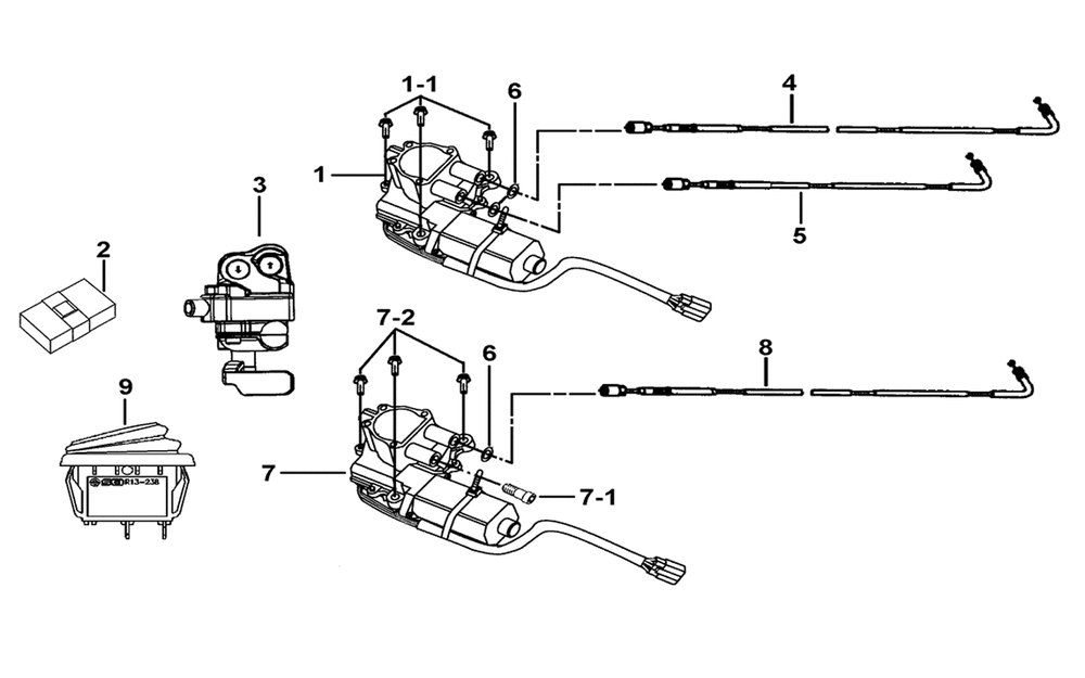 Stellmotor, Schalter & Kontrolleinheit Getriebe vo.