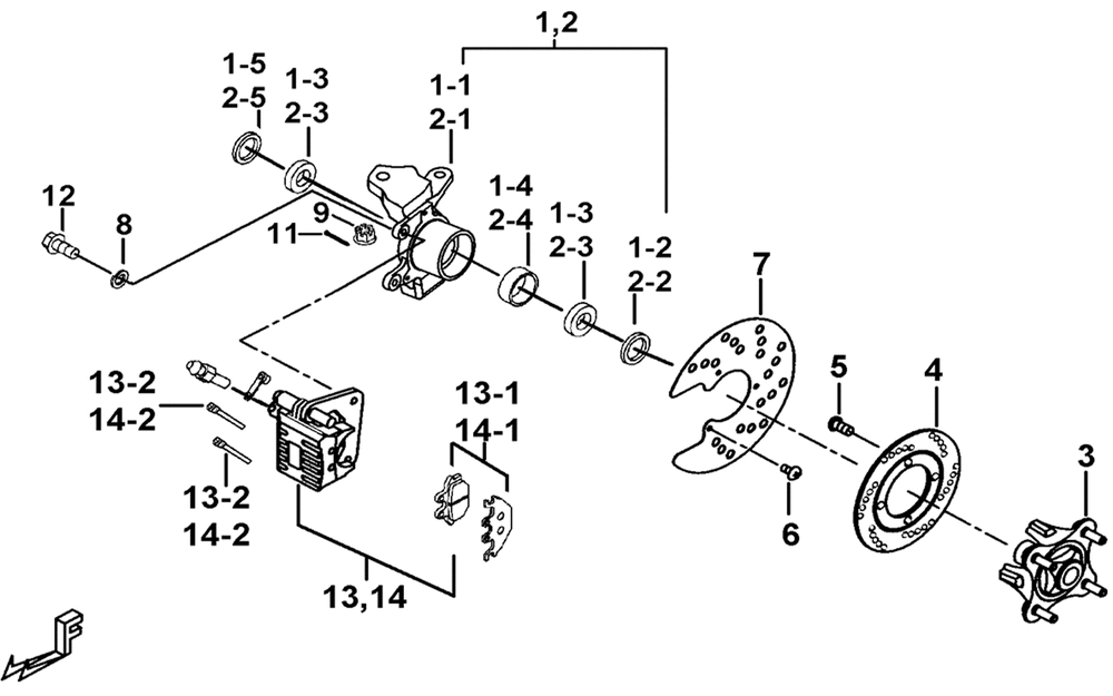 Bremssattel, Bremsscheibe & Achsschenkel vorne