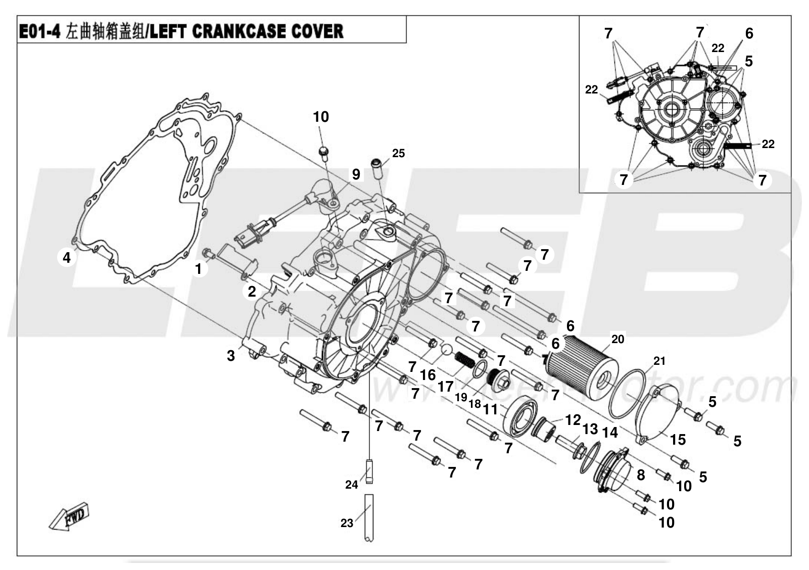 E01-4 LEFT CRANKCASE COVER ASSY