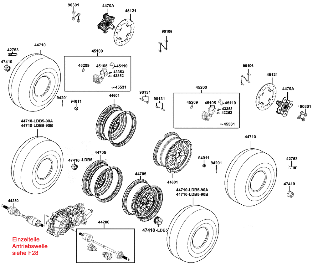 Räder vorne mit Bremse & Antriebswelle Räder vorne mit Bremse & Antriebswelle