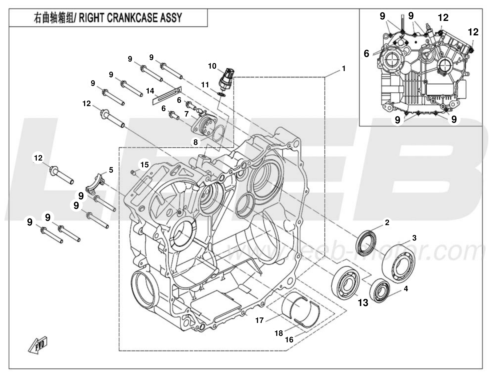 E01-2 RIGHT CRANKCASE ASSY