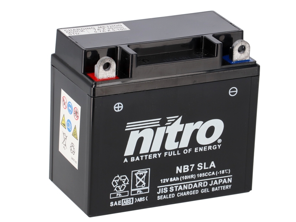 Nitro NB7 SLA GEL AGM Batterie 12V 8AH - Einbaufertig (YB7-A 12N7-4A CB7-A) Nitro NB7 SLA AGM Gel Batterie 12V 8 Ah ab Werk gefüllt