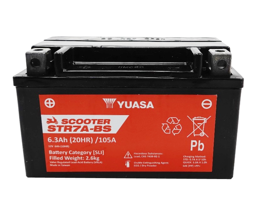 Yuasa STR7A-BS AGM Scooter Batterie 12V 6AH WC - Einbaufertig (YTX7A-BS GTX7A-BS FTX7A-BS) Yuasa STR7A-BS AGM Scooter Batterie 12V 6AH WC - Einbaufertig (YTX7A-BS GTX7A-BS FTX7A-BS)