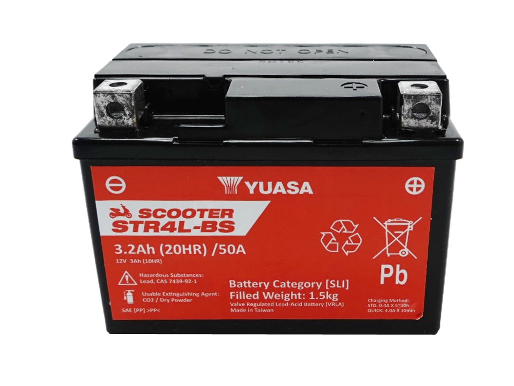Yuasa STR4L-BS AGM Scooter Batterie 12V 3AH CP - Einbaufertig (YTX4L-BS FTX4L-BS CTX4L-BS)