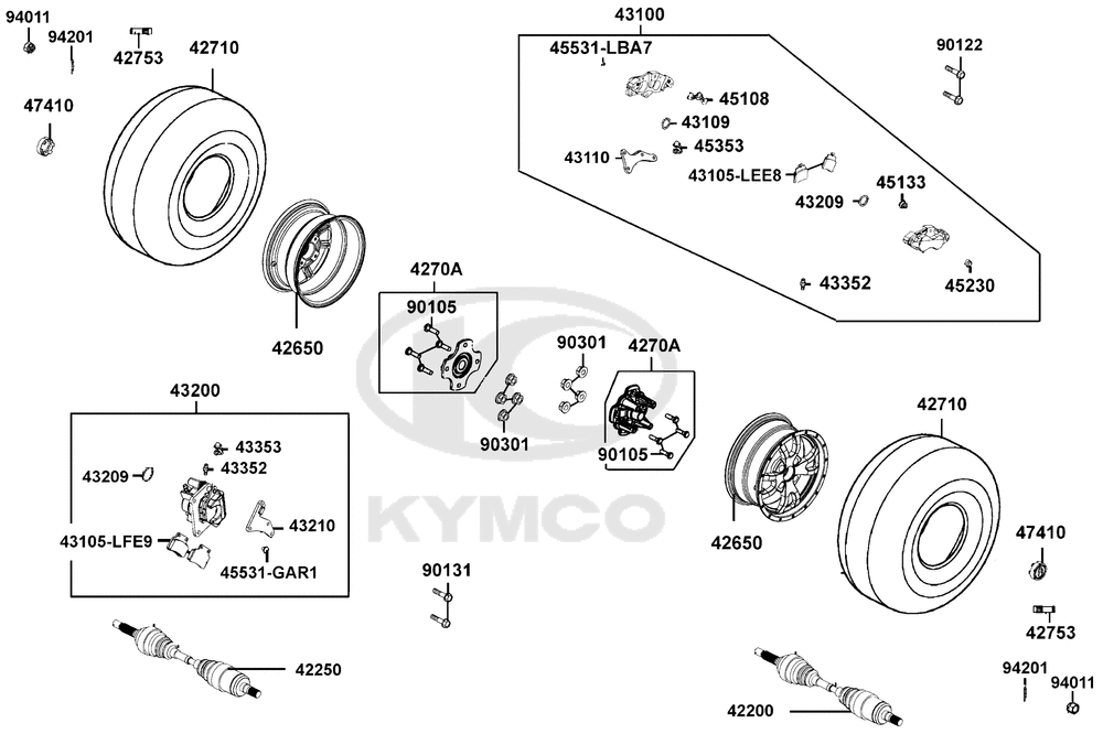 Räder hinten mit Bremse & Antriebswelle