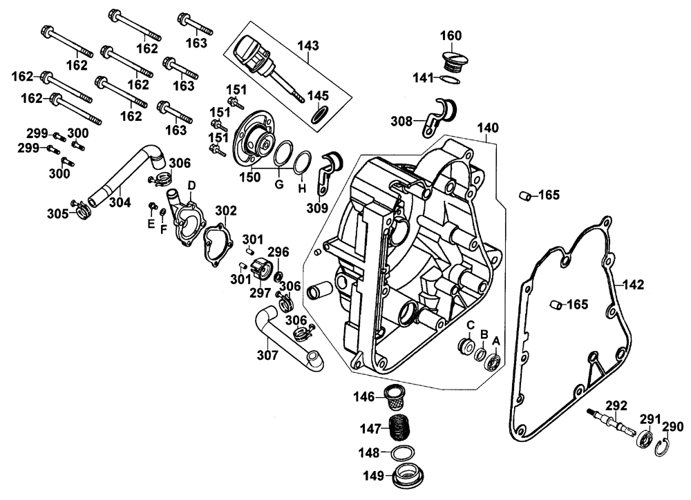 Kurbelgehäusedeckel rechts & Wasserpumpe