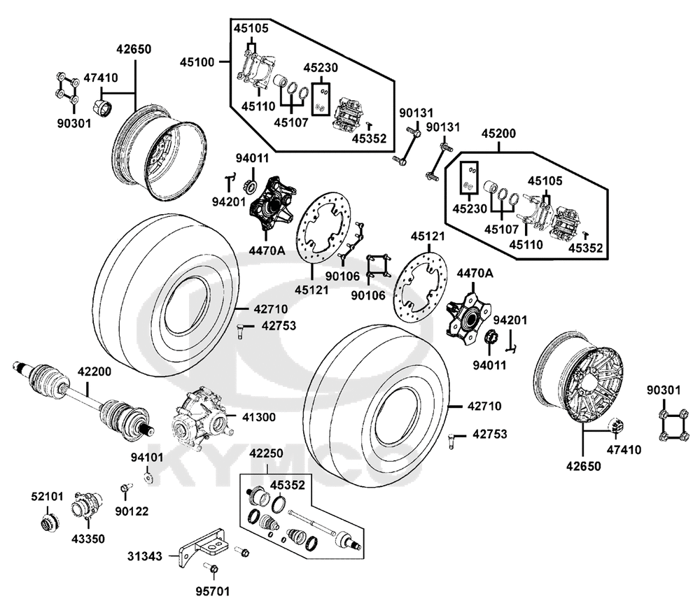 Räder hinten mit Bremse & Antriebswelle