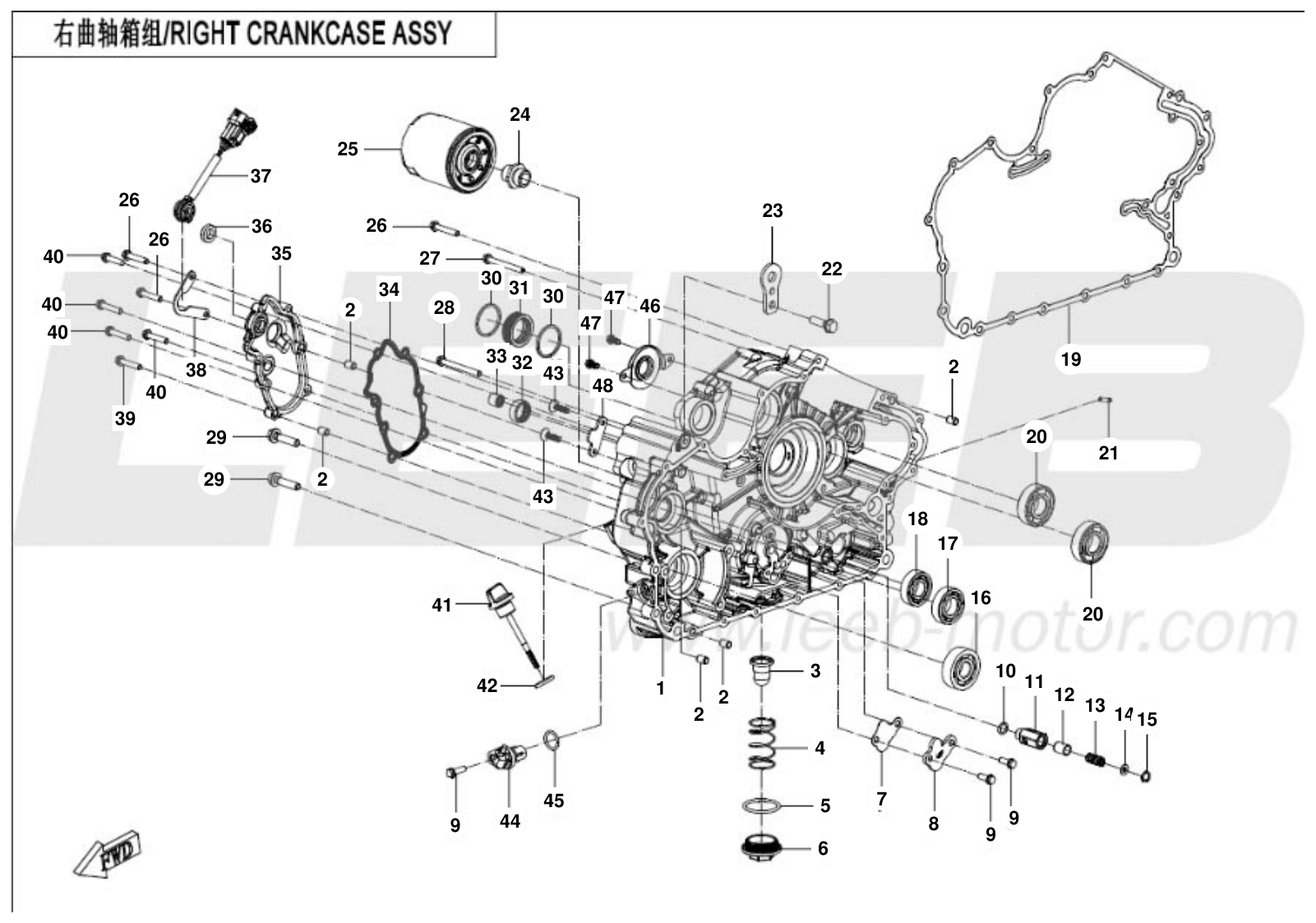 E01-2 RIGHT CRANKCASE ASSY
