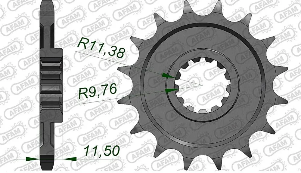 afam_ritzel_vorne_22201 AFAM Kettensatz Stahl 428 R1-G 16x53 - Suzuki DR 125 S 1985-94