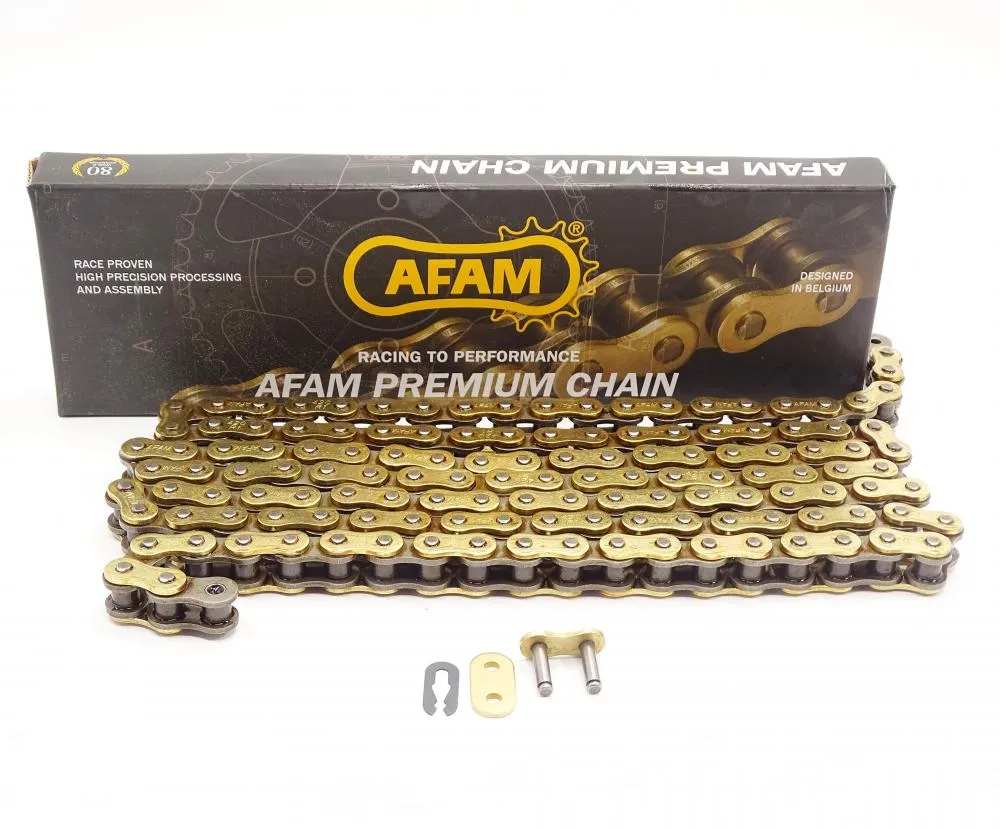 AFAM_R1_G_Kette_420_gold_schwarz AFAM R1-G Kette 420 gold-schwarz - 136 Glieder - Clip Schloß - Straße / Enduro