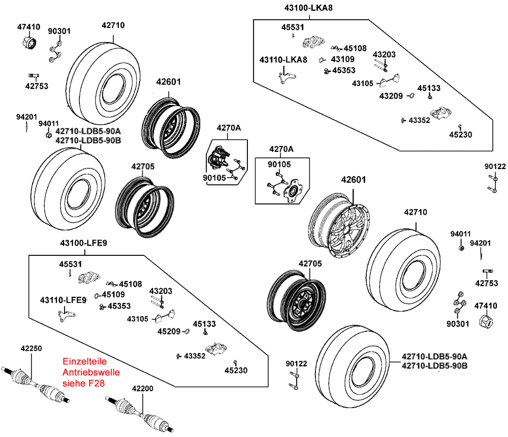 Räder hinten mit Bremse & Antriebswelle Räder hinten mit Bremse & Antriebswelle