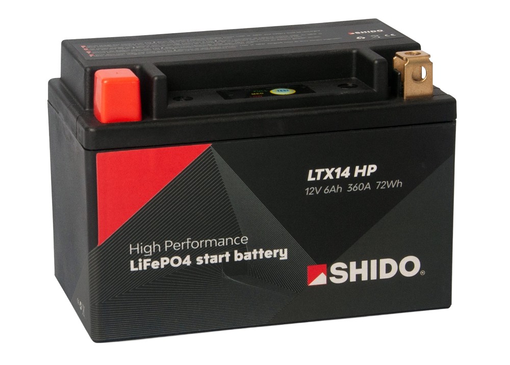 Shido LTX14 HP Lithium Ionen Batterie 12V LiFePO4 (YTX14-BS YTX14H-BS) Shido LTX14 HP Lithium Ion Batterie 12V 72 Wh