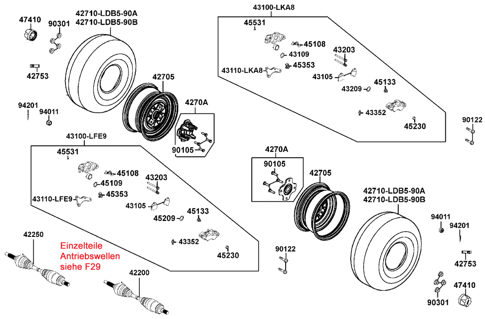 Räder hinten mit Bremse & Antriebswelle Räder hinten mit Bremse & Antriebswelle