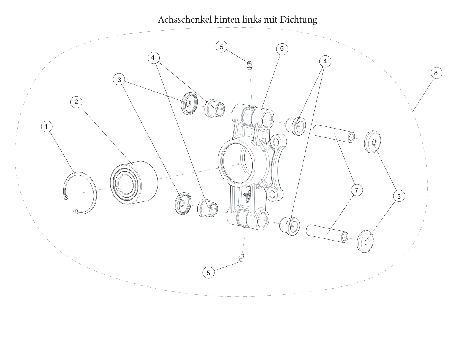 Achsschenkel hinten links mit Dichtung
