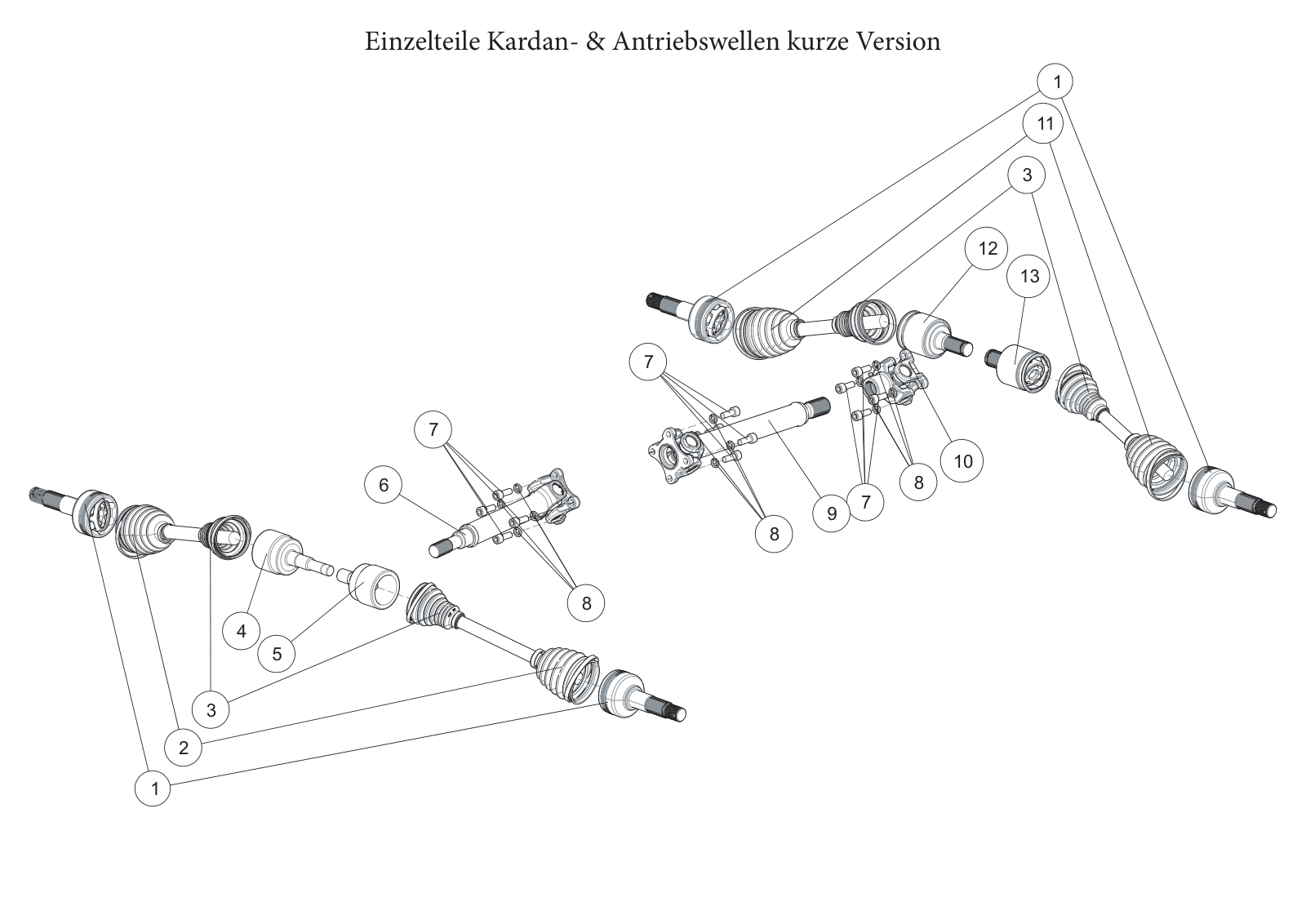 Einzelteile Kardan- & Antriebswellen kurze Version Einzelteile Kardan- & Antriebswellen kurze Version