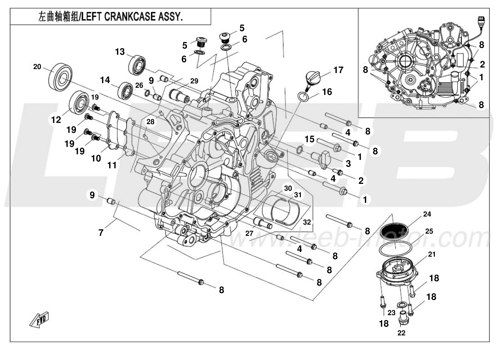 E01-1 LEFT CRANKCASE ASSY