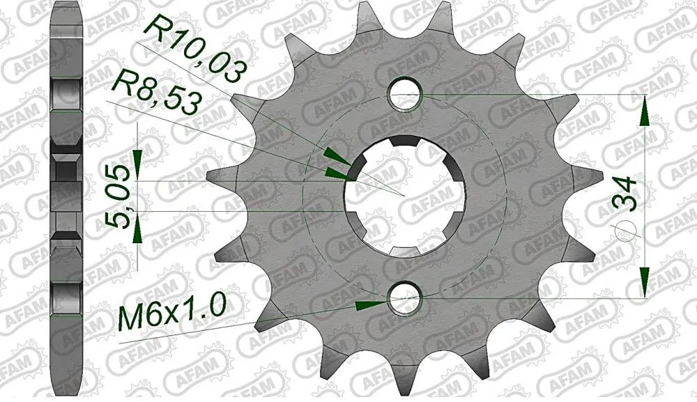 afam_ritzel_vorne_20209 AFAM Kettensatz Stahl 428 XMR-G 16x42 - Honda CBF 125 2009-14