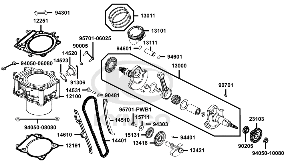 Zylinder, Kurbelwelle & Steuerkettenspanner Zylinder, Kurbelwelle & Steuerkettenspanner
