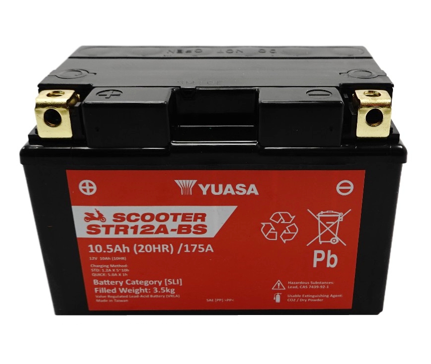 Yuasa STR12A-BS AGM Scooter Batterie 12V 10AH CP - Einbaufertig (YT12A-BS YT12A-4 GT12A-BS)