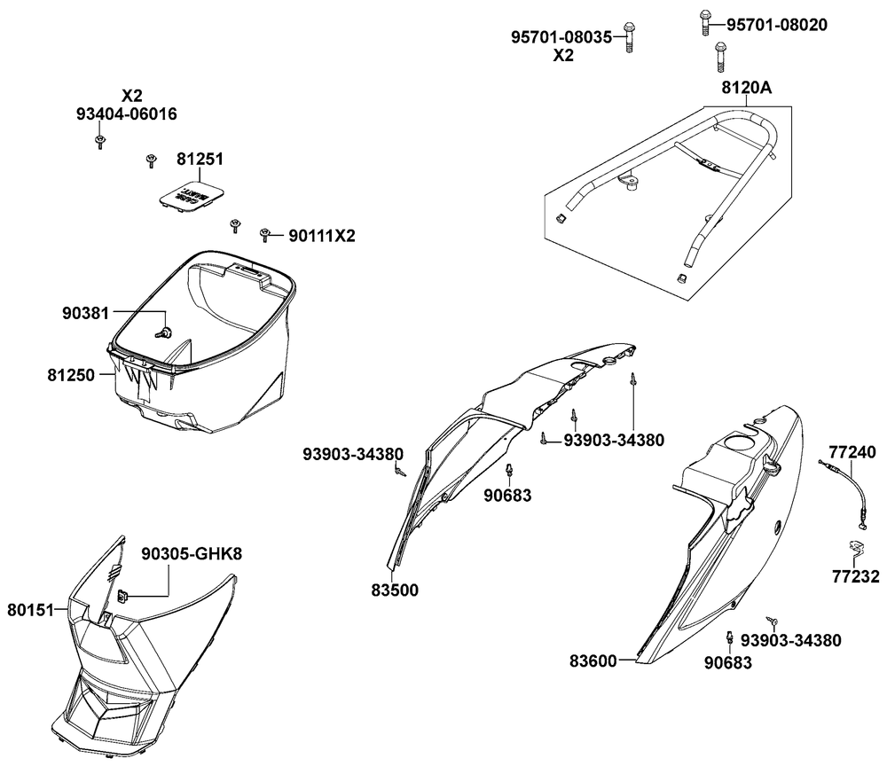 Verkleidungen hinten &amp; Helmbox