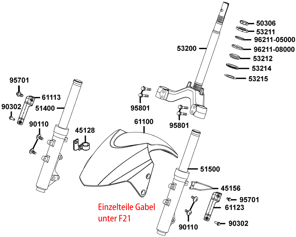 Gabeljoch, Lenkkopflager & Gabel kpl. Gabeljoch, Lenkkopflager & Gabel kpl.