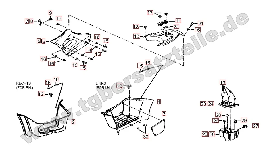 Fußstützen und Tankabdeckung