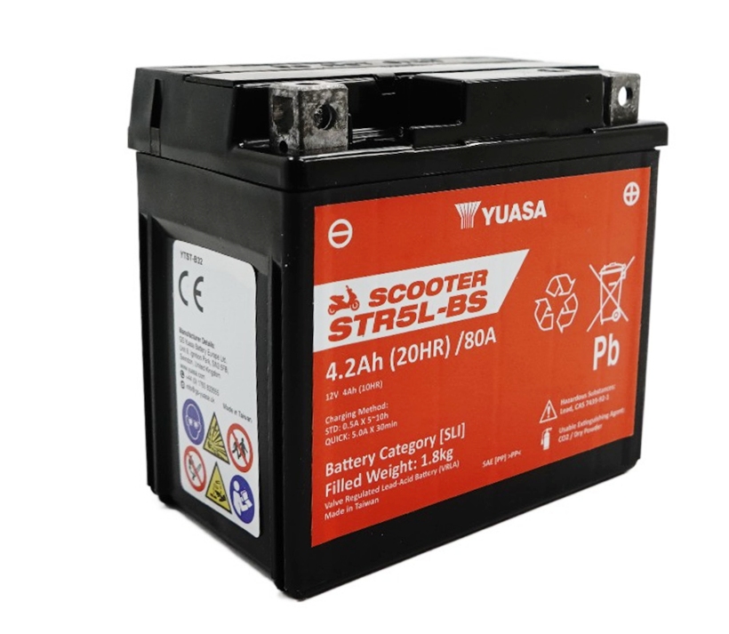 Yuasa STR5L-BS AGM Scooter Batterie 12V 4AH CP - Einbaufertig (YTX5L-BS CTX5L-BS FTX5L-BS GTX5L-BS)