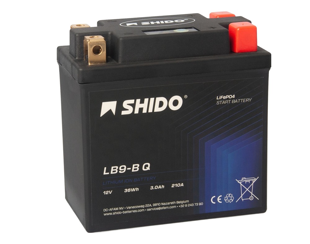 Shido LB9-B Q Lithium Ionen Batterie 12V LiFePO4 (YB9L-B YB9L-A2 YB9-B CB9-B 12N9-4B1) Shido LB9-B Q Lithium Ion 4 Anschlüsse Batterie 12V 36 Wh