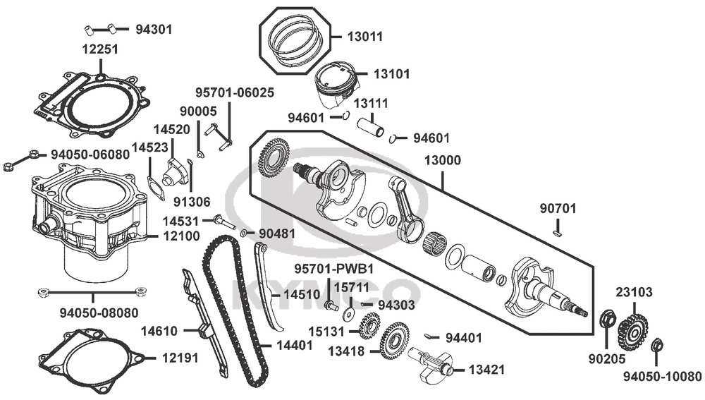 Zylinder, Kurbelwelle & Steuerkettenspanner Zylinder, Kurbelwelle & Steuerkettenspanner