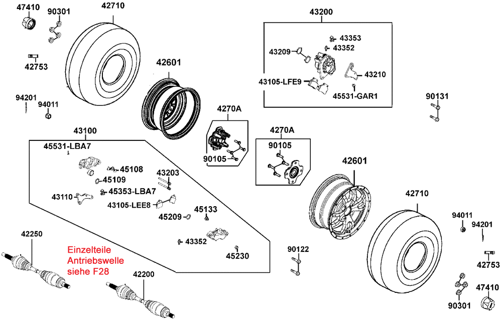 Räder hinten mit Bremse & Antriebswelle Räder hinten mit Bremse & Antriebswelle