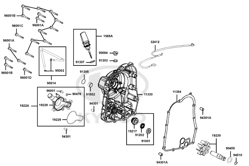 Gehäusedeckel rechts & Wasserpumpe