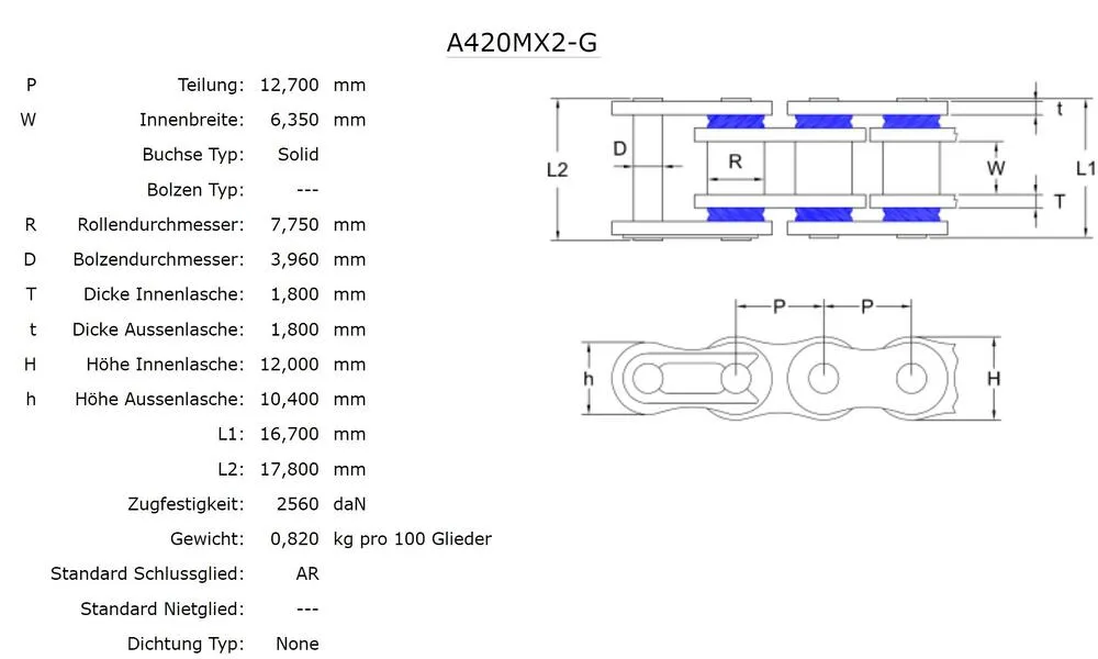 AFAM MX2-G Kette 420 gold-schwarz - 104 Glieder - Clip Schloss - Motocross / Enduro
