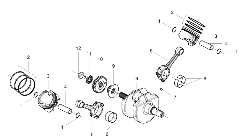 Kolben, Kurbelwelle, Pleul