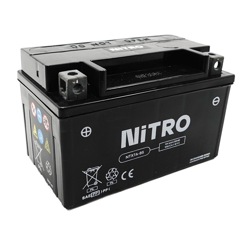 Nitro NTX7A-BS AGM Batterie 12V 6AH - Einbaufertig (YTX7A-BS FTX7A-BS)