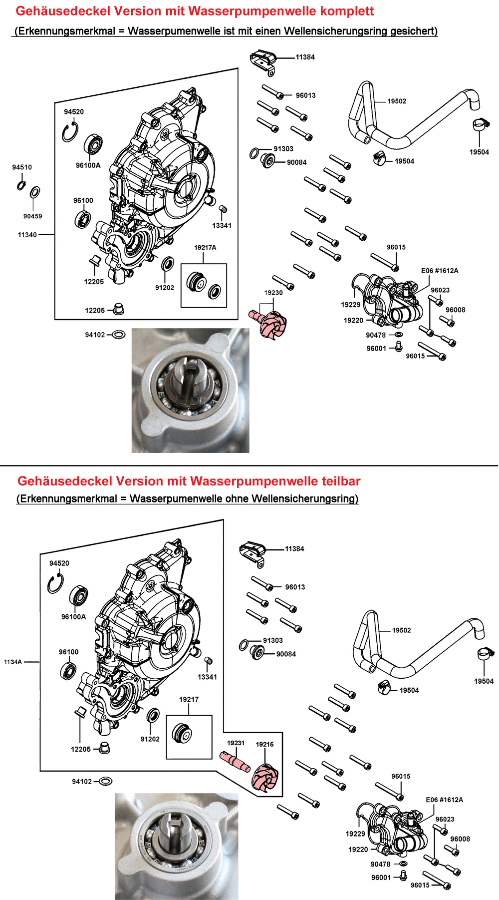 Gehäusedeckel links & Wasserpumpe