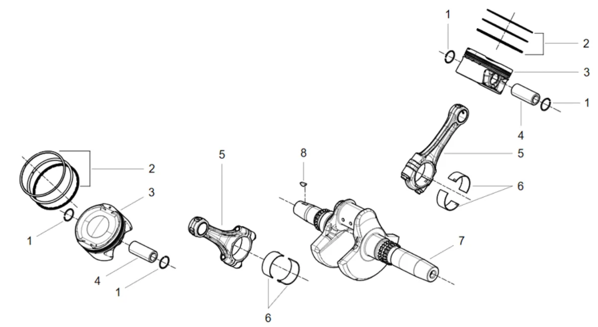 Kolben, Kurbelwelle, Pleuel