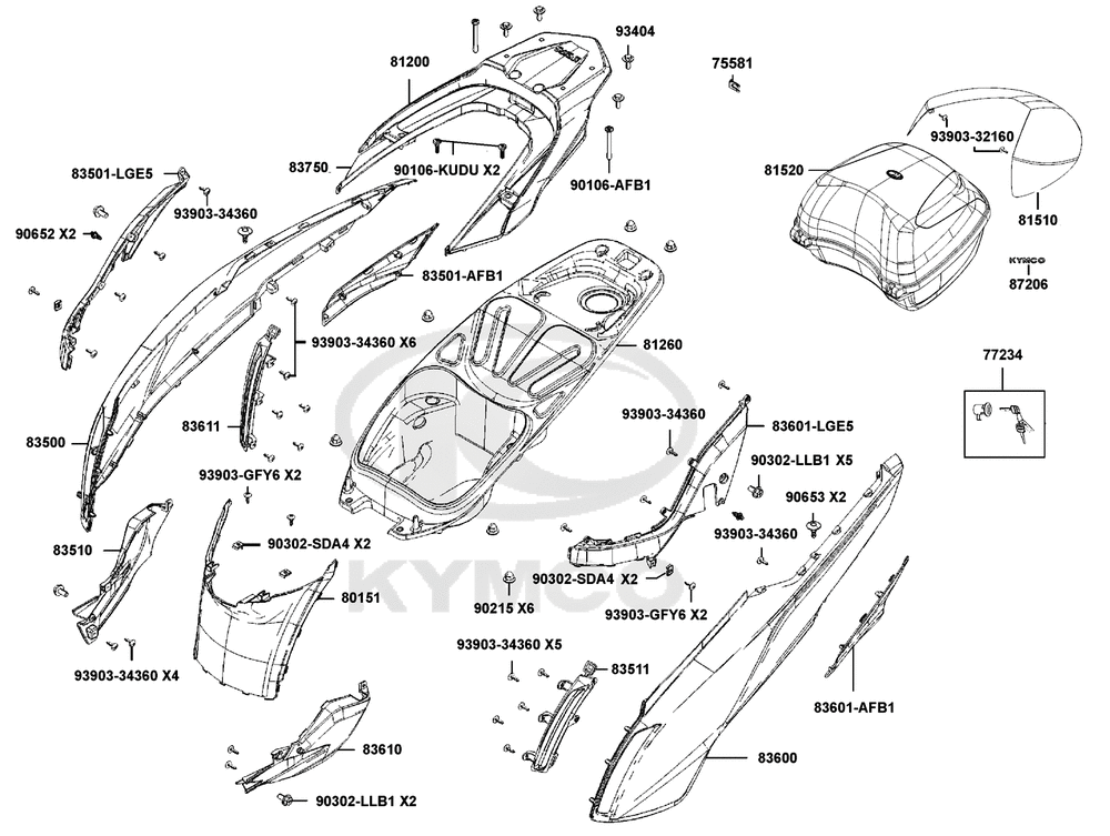 Verkleidung hinten, Helmfach & Topcase