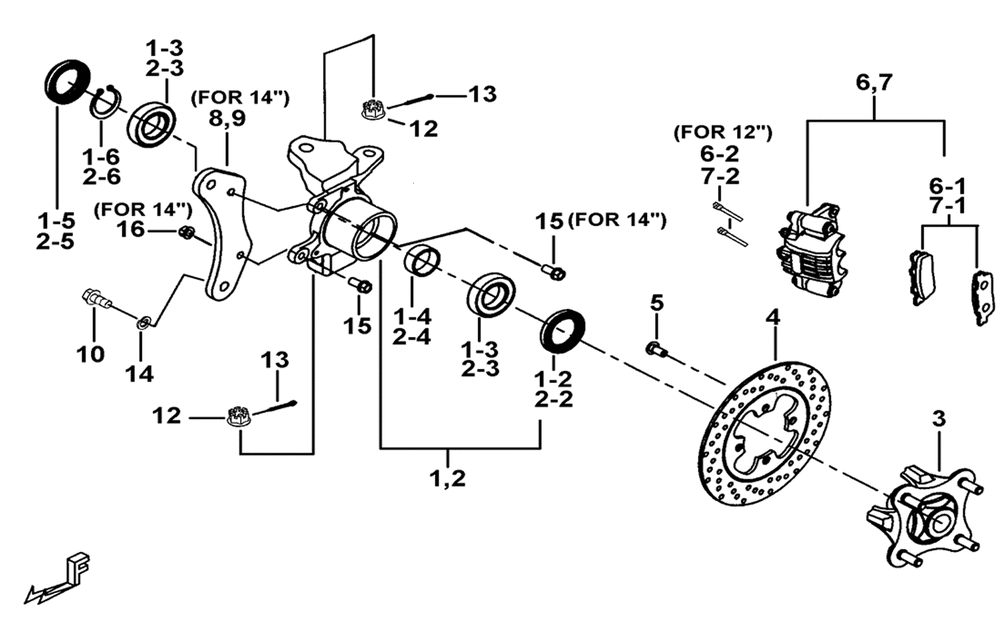 Bremssattel, Bremsscheibe & Achsschenkel vorne