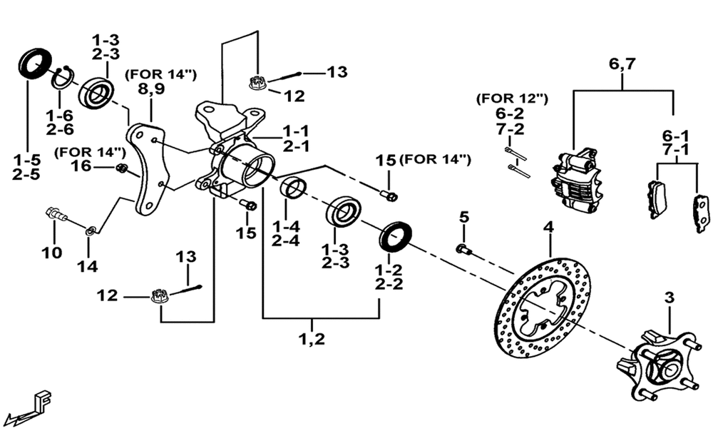 Bremssattel, Bremsscheibe & Achsschenkel vorne