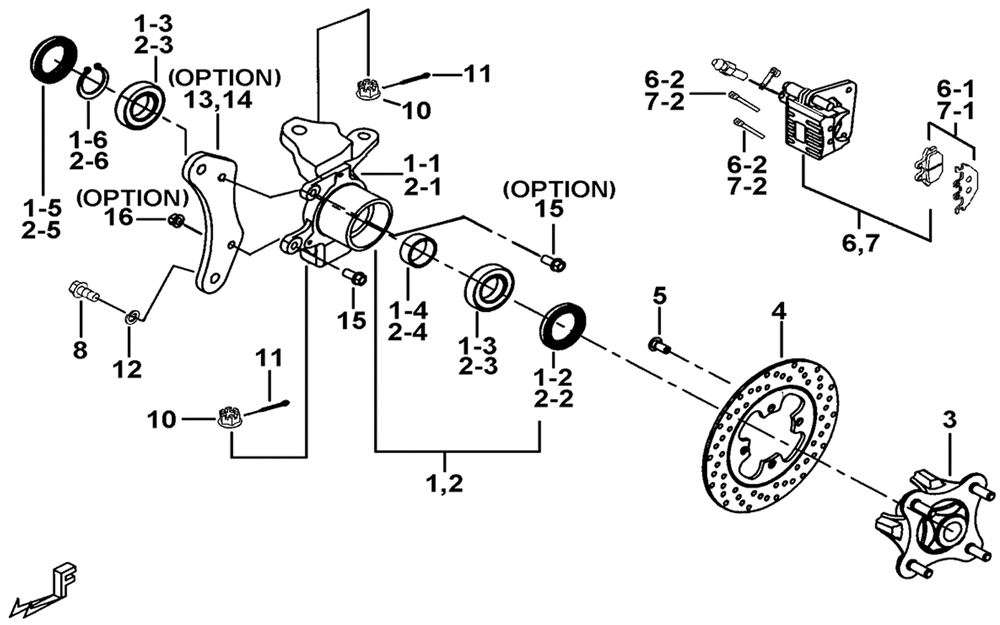 Bremssattel, Bremsscheibe & Achsschenkel vorne (FOR ABS)