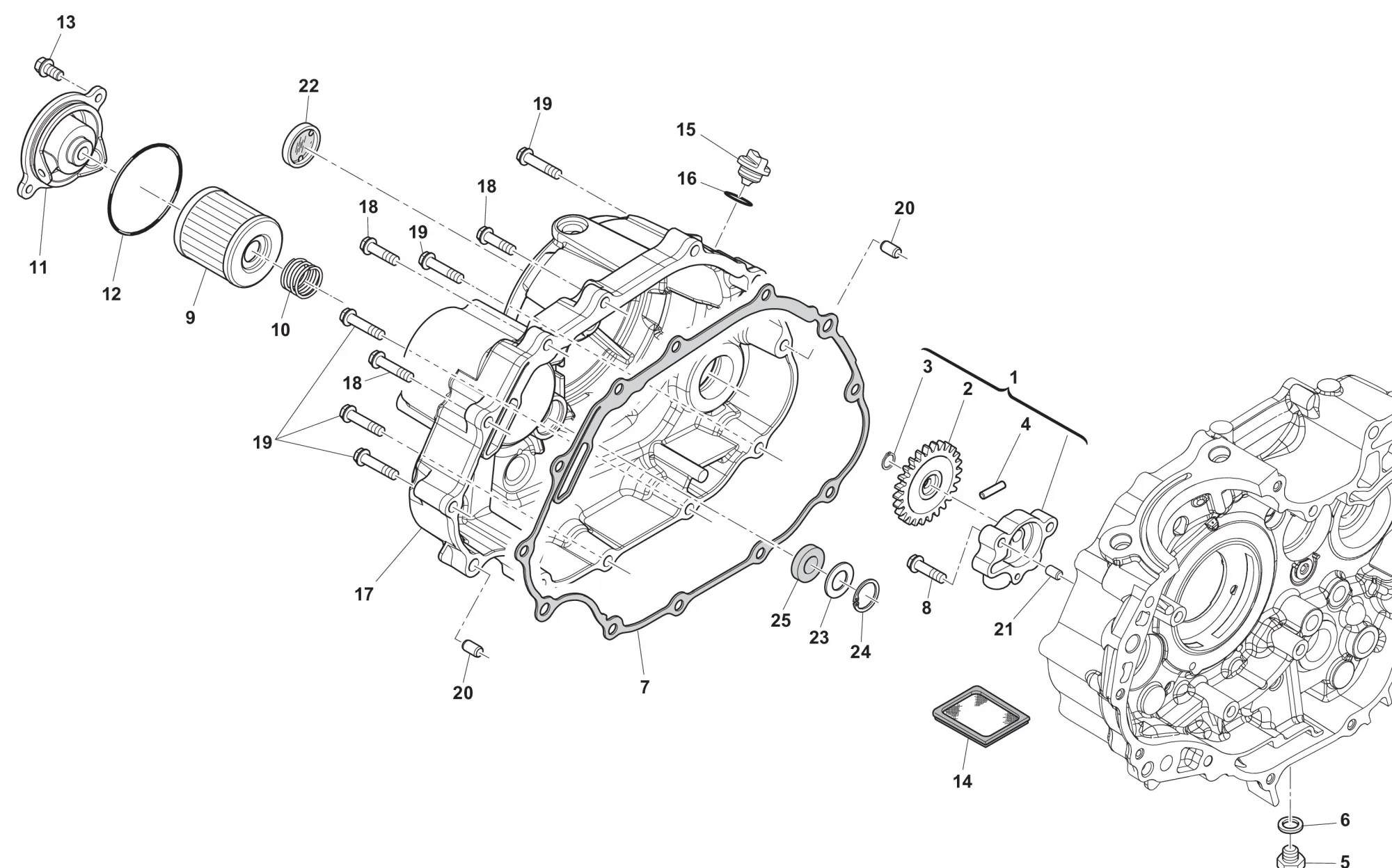 Motorgehäuse rechts / Ölfilter