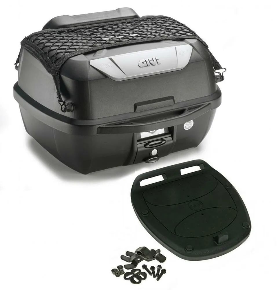 Givi_Monolock_Topcase_43N___43_Liter___schwarz_mit_silber_Cover___inkl_Montagekit__9123 Givi Monolock Topcase E43 N - 43 Liter - schwarz mit silber Cover - inkl. Montagekit