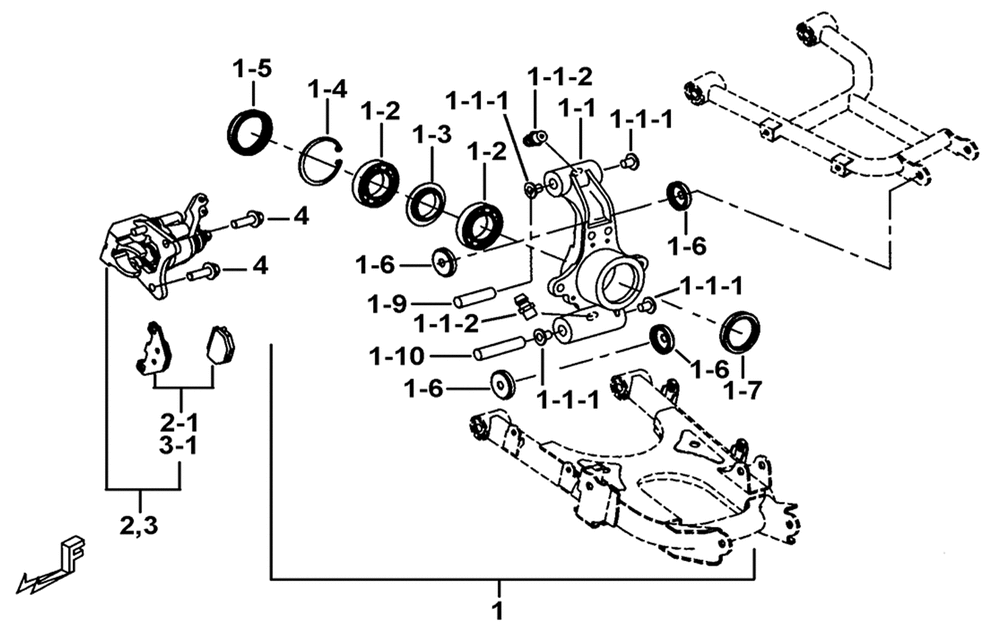 Bremssattel & Achsschenkel hinten (FOR REAR DIFF. W/LOCK OR W/ABS)